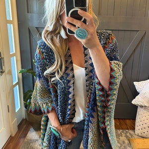 Bohemian Loom Knit Cardigan: Tasseled Handmade Knitted Crochet Sweater, by Lavender Tribe Design
