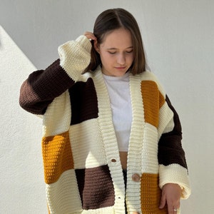 PATCHWORK CARAMEL CARDIGAN handknit