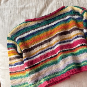 Hand-Knitted Colorful Striped Sweater: Cotton Mohair Blend, Oversized Fit, Pastel Dream Sweater