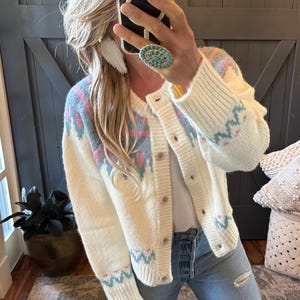 Handmade Faire Isle Knit Cardigan: Cotton Wool Blend