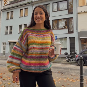 Hand-Knitted Cotton Mohair Striped Sweater: Oversized Unisex Fit, Sunset Sweater