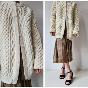 M/L Vintage chunky handmade cable knit cardigan