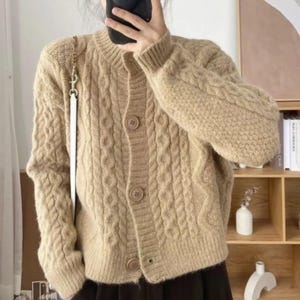 Chunky Cable Knit Cardigan | Oversized Knit Sweater Jacket | Fall Winter Jumper Gift for Her